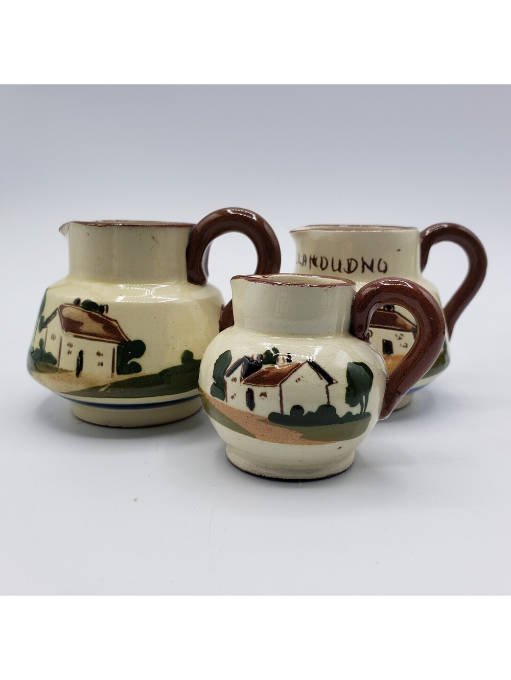 Vintage Torquay Pottery Motto Ware Mini Creamer Milk Jugs Set of 3